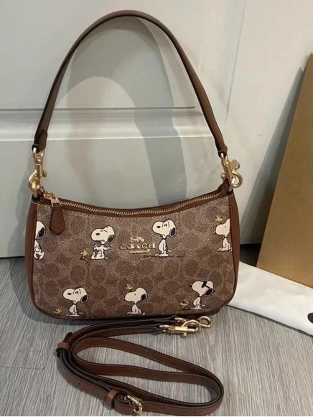 Coach Brown Signature Snoopy Convertible Shoulder Bag